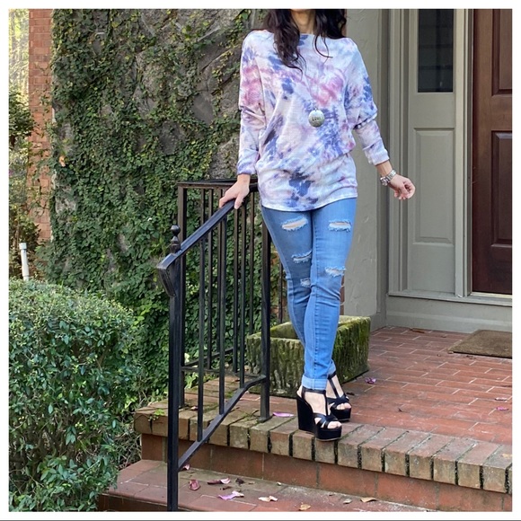Tie dye slouchy off the shoulder dolman top - Picture 5 of 8